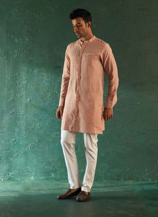 Charkhee Men-Rose Pink Chevron Kurta And Pants-INDIASPOPUP.COM