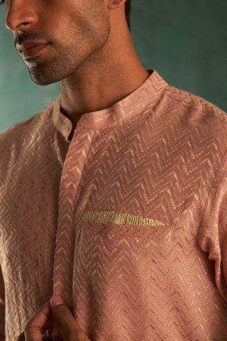 Charkhee Men-Rose Pink Chevron Kurta And Pants-INDIASPOPUP.COM