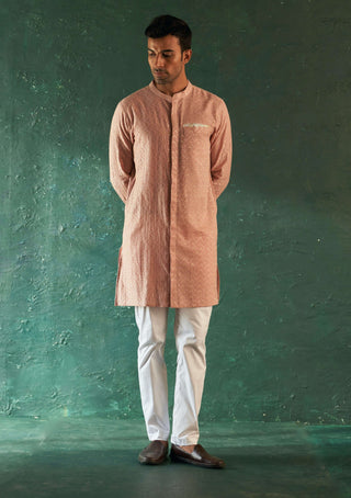 Charkhee Men-Rose Pink Chevron Kurta And Pants-INDIASPOPUP.COM