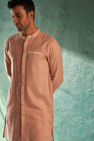 Charkhee Men-Rose Pink Chevron Kurta And Pants-INDIASPOPUP.COM