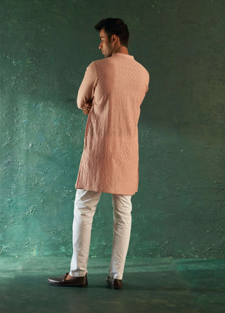 Charkhee Men-Rose Pink Chevron Kurta And Pants-INDIASPOPUP.COM