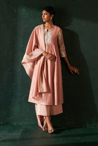 Charkhee-Rose Pink Chanderi Kurta Set-INDIASPOPUP.COM
