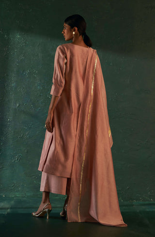 Charkhee-Rose Pink Chanderi Kurta Set-INDIASPOPUP.COM