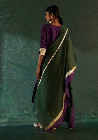 Charkhee-Plush Purple Chanderi Kurta Set-INDIASPOPUP.COM