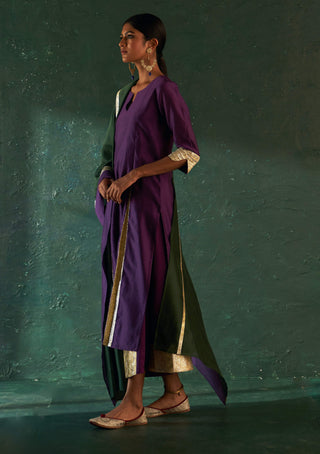 Charkhee-Plush Purple Chanderi Kurta Set-INDIASPOPUP.COM
