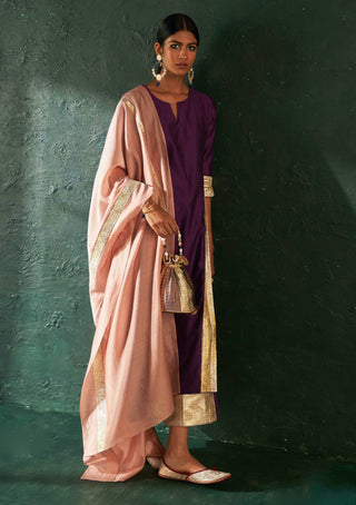 Charkhee-Plush Purple Embellished Kurta Set-INDIASPOPUP.COM