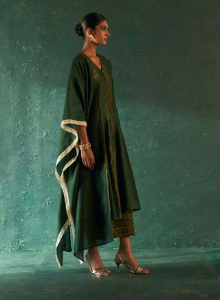 Charkhee-Deep Green Stripes Kurta Set-INDIASPOPUP.COM