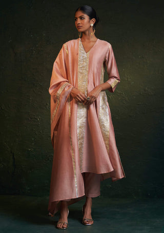 Charkhee-Rose Pink Chanderi Kurta Set-INDIASPOPUP.COM