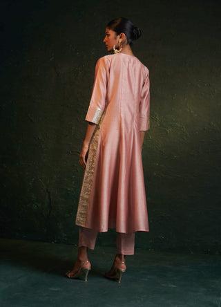 Charkhee-Rose Pink Chanderi Kurta Set-INDIASPOPUP.COM