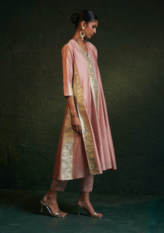 Charkhee-Rose Pink Chanderi Kurta Set-INDIASPOPUP.COM