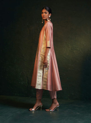 Charkhee-Rose Pink Chanderi Kurta Set-INDIASPOPUP.COM