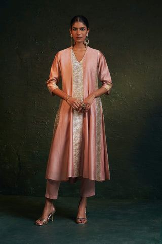 Charkhee-Rose Pink Chanderi Kurta Set-INDIASPOPUP.COM