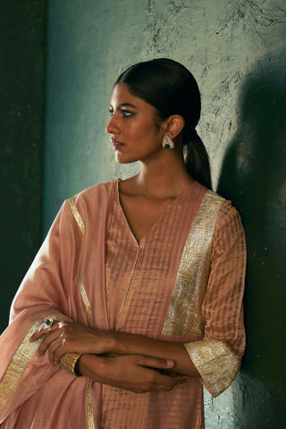 Charkhee-Rose Pink Tissue Kurta Set-INDIASPOPUP.COM