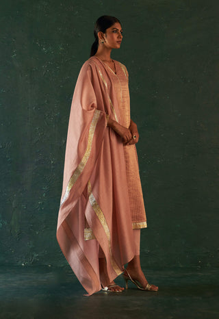Charkhee-Rose Pink Tissue Kurta Set-INDIASPOPUP.COM