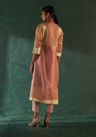Charkhee-Rose Pink Tissue Kurta Set-INDIASPOPUP.COM