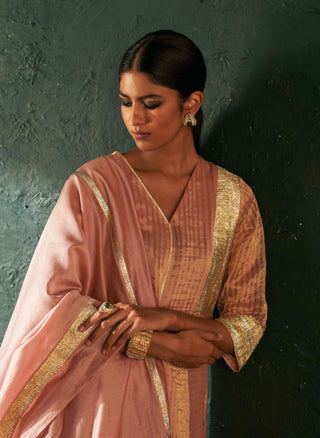 Charkhee-Rose Pink Tissue Kurta Set-INDIASPOPUP.COM