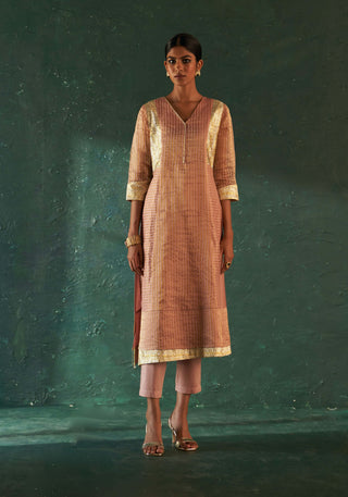 Charkhee-Rose Pink Tissue Kurta Set-INDIASPOPUP.COM