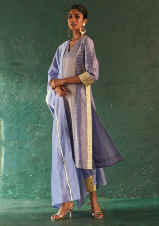 Charkhee-Lavender Classic Tissue Kurta Set-INDIASPOPUP.COM