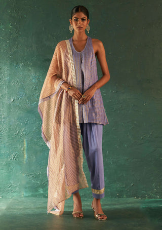 Charkhee-Lavender Short Kurti And Salwar Set-INDIASPOPUP.COM