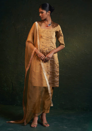 Charkhee-Gold Tissue Kurta Set-INDIASPOPUP.COM
