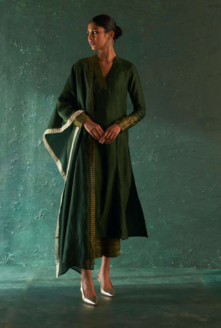 Charkhee-Deep Green Straight Kurta Set-INDIASPOPUP.COM