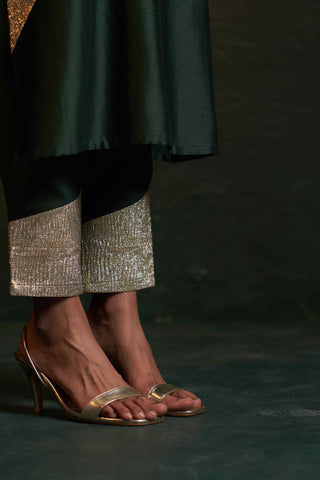Charkhee-Deep Green A-Line Kurta Set-INDIASPOPUP.COM