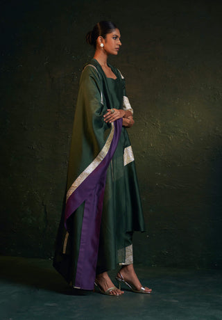 Charkhee-Deep Green A-Line Kurta Set-INDIASPOPUP.COM