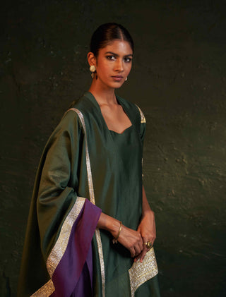 Charkhee-Deep Green A-Line Kurta Set-INDIASPOPUP.COM