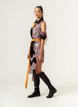 Siddhant Aggarwal-Black Printed High Low Dress-INDIASPOPUP.COM
