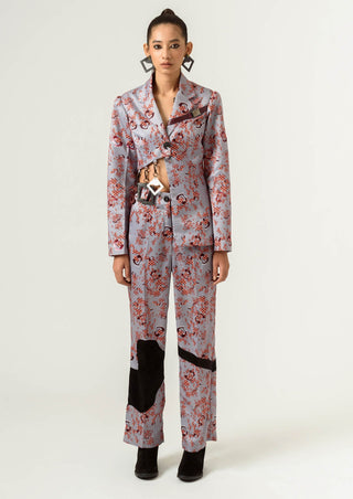 Siddhant Aggarwal-Gray Satin Printed Trousers-INDIASPOPUP.COM