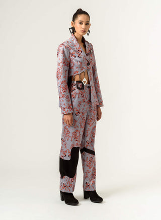 Siddhant Aggarwal-Gray Satin Printed Trousers-INDIASPOPUP.COM