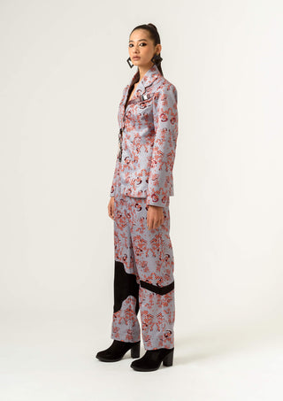 Siddhant Aggarwal-Gray Satin Printed Trousers-INDIASPOPUP.COM
