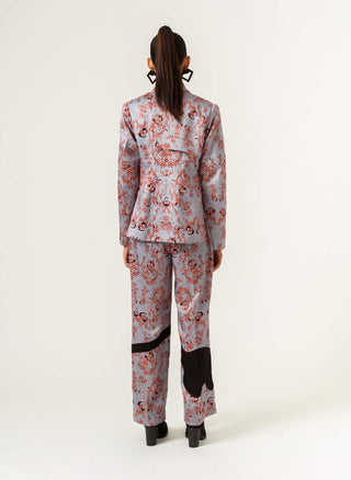 Siddhant Aggarwal-Gray Satin Printed Trousers-INDIASPOPUP.COM