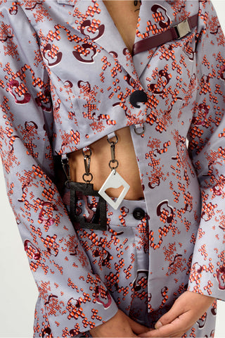 Siddhant Aggarwal-Gray Satin Printed Blazer-INDIASPOPUP.COM