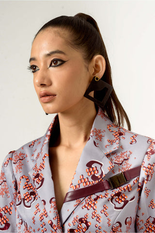 Siddhant Aggarwal-Gray Satin Printed Blazer-INDIASPOPUP.COM