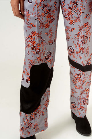 Siddhant Aggarwal-Gray Satin Printed Trousers-INDIASPOPUP.COM