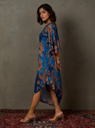 Ri.Ritu Kumar-Royal Blue Kylie Floral Dress With Inner-INDIASPOPUP.COM