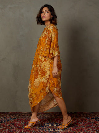 Ri.Ritu Kumar-Yellow Ochre Kylie Floral Dress With Inner-INDIASPOPUP.COM