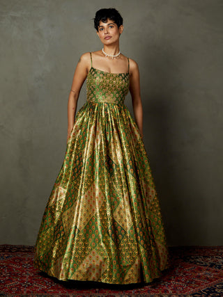 Ri.Ritu Kumar-Pine Green Rajwadi Dress-INDIASPOPUP.COM