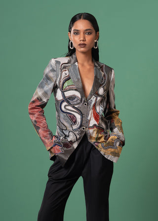 Ecru Embroidered Blazer by Advait available on Indiaspopup