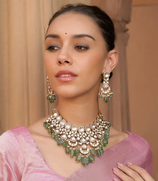 Chitrali green polki necklace set