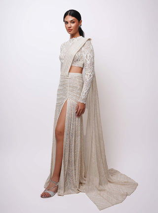Neona ivory blouse and slit sari