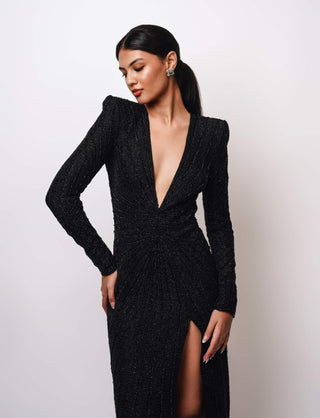 Stardust black shark-skin textured gown