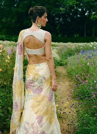 Diara ivory floral lehenga sari and blouse