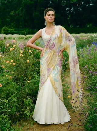 Diara ivory floral lehenga sari and blouse