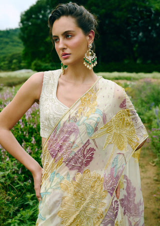 Diara ivory floral lehenga sari and blouse