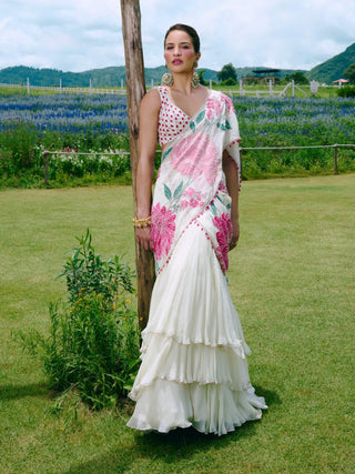 Dalphine ivory drape sari and blouse