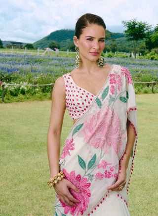 Dalphine ivory drape sari and blouse