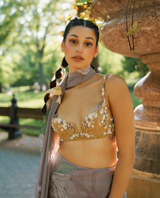 Gray Tiered Sari And Blouse by The Little Black Bow available on Indiaspopup