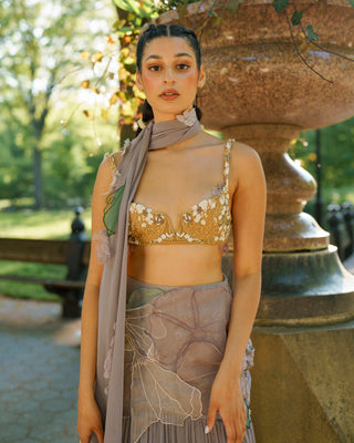 Gray Tiered Sari And Blouse by The Little Black Bow available on Indiaspopup